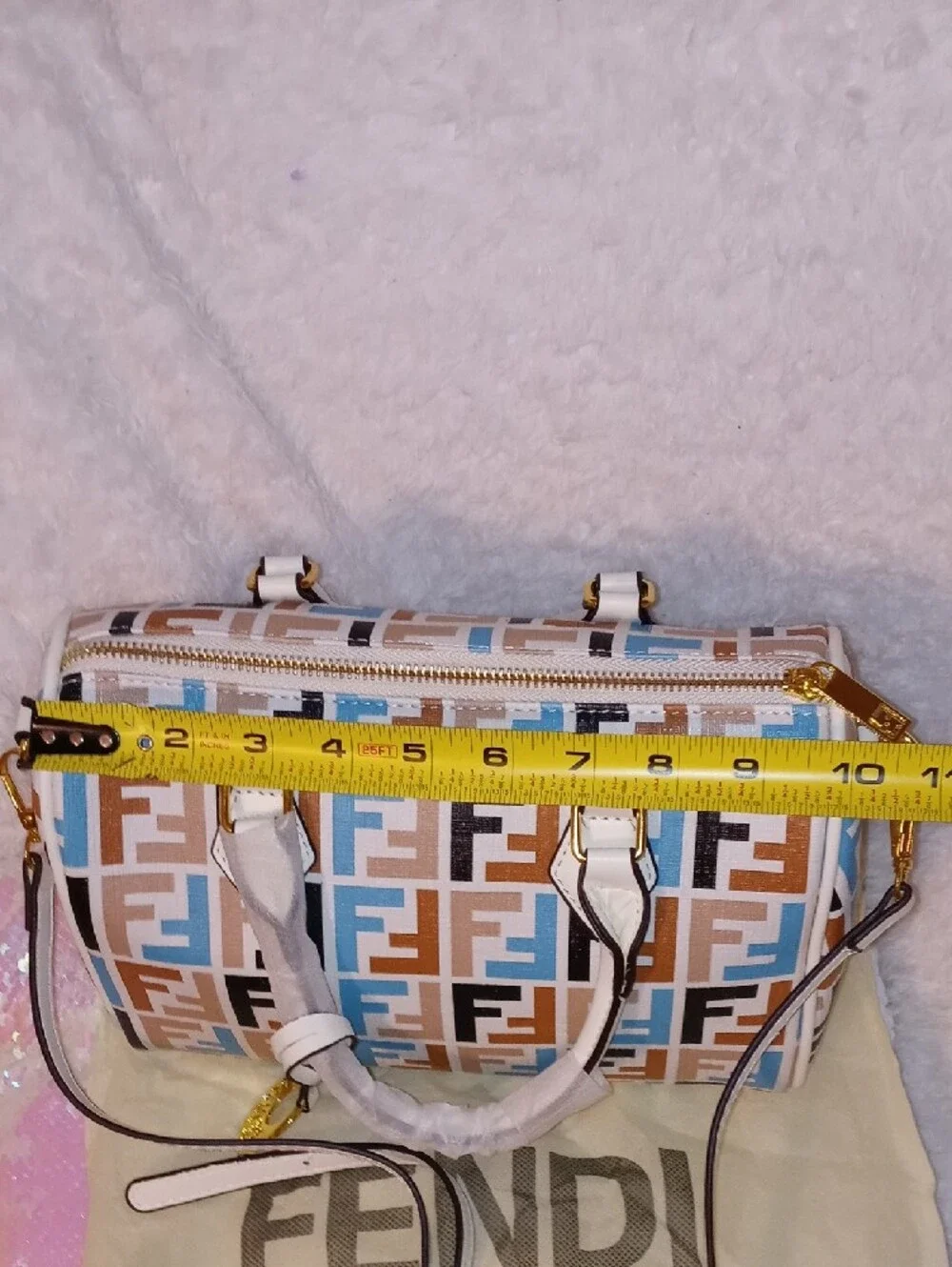 Fendi Multicolor FF Logo Speedy Satchel - White, Blue, Brown, Black